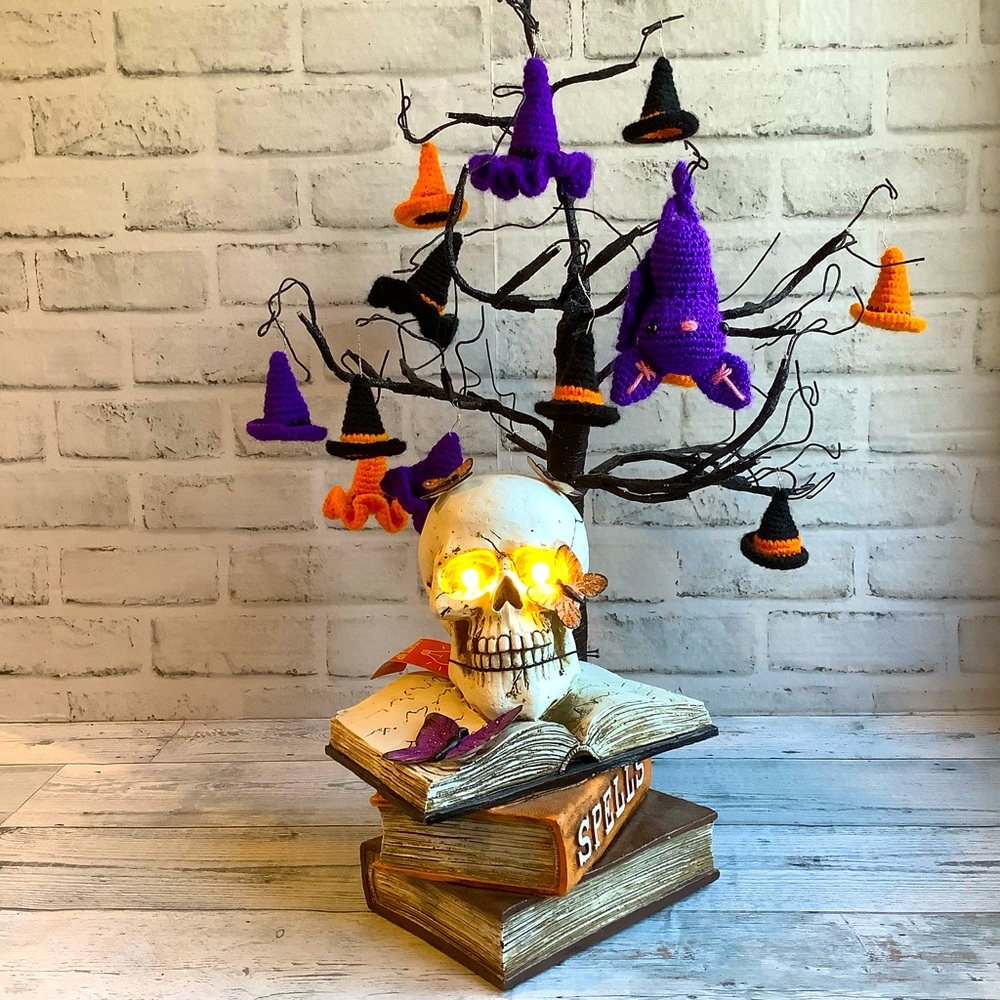 Ghoulish LED Resin Skull & Butterflies On Book Decor